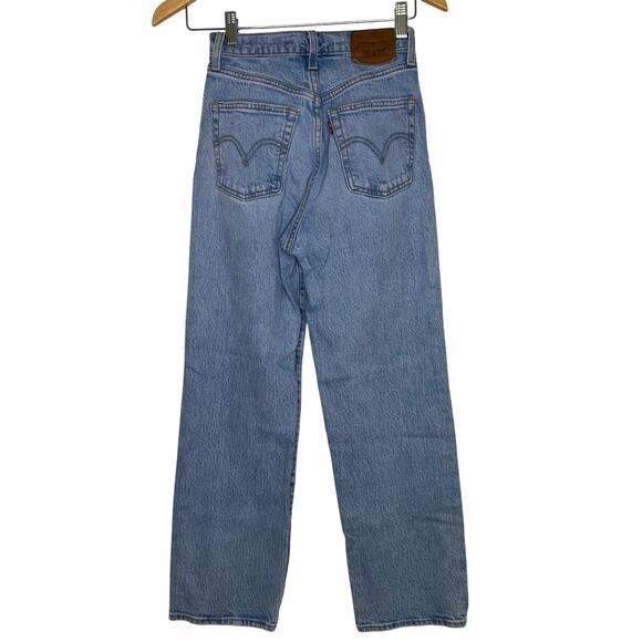 Levi's Ribcage Straight Ankle Light Wash Distressed Denim Jeans 24 - Picture 4 of 5